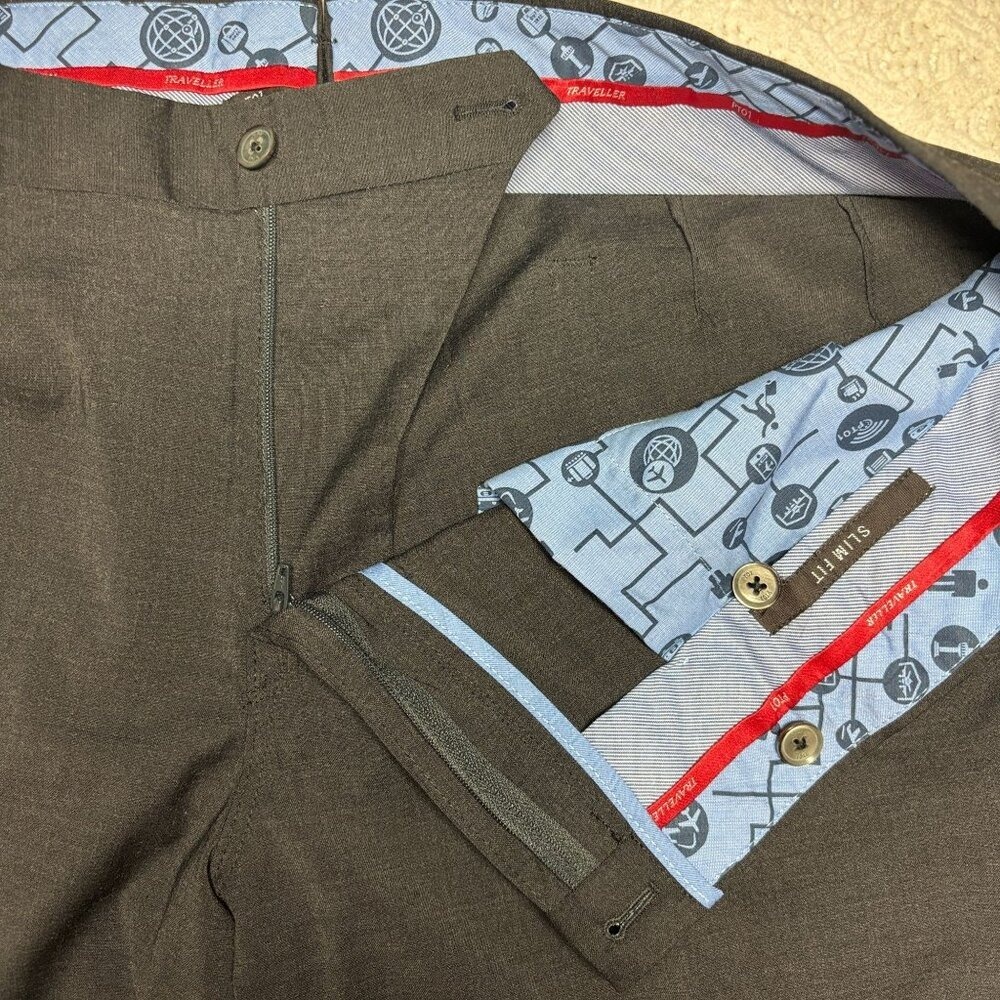 PT01 $395 Mens Pants Traveller Slim Fit 58EU W40" Wool Blend Charcoal Gray MINT - Picture 3 of 15